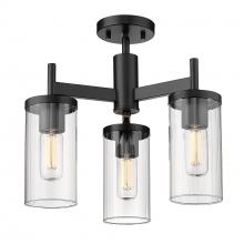  7011-3SF BLK-CLR - Winslett 3-Light Semi-Flush in Matte Black with Ribbed Clear Glass Shades